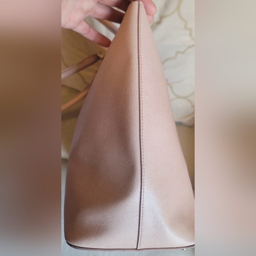 Furla Leather Tote Bag Pink Zip Up Saffino Leather Bottom Studs Large Structured - Picture 5 of 16